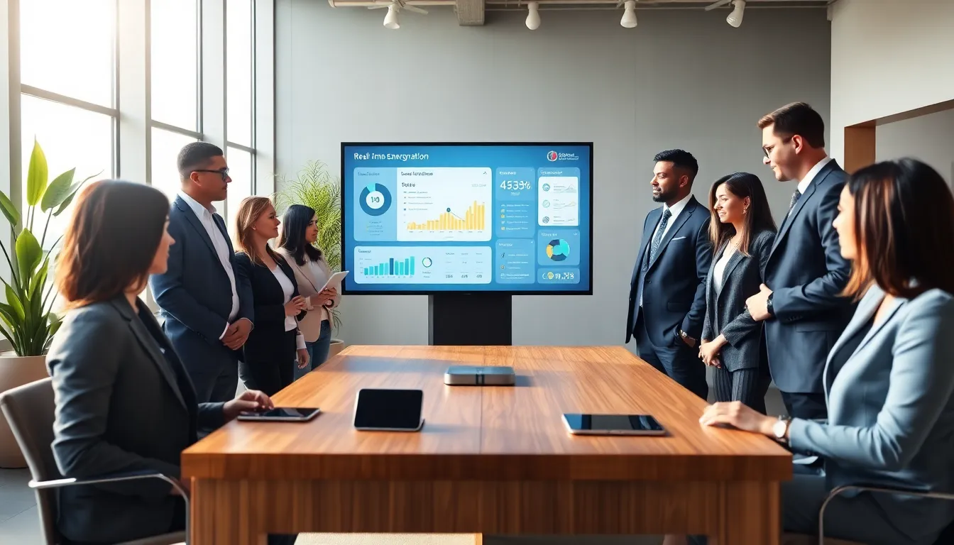 diverse team discussing energy management in a modern office.